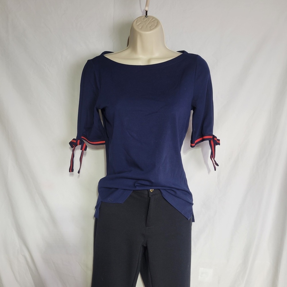 LAUREN Ralph Lauren Size Medium Navy T-shirt with Sleeve Bowties, Brand New - Picture 3 of 8